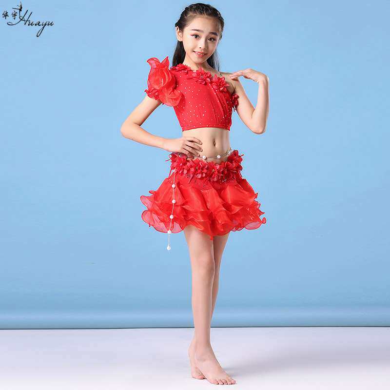 华宇舞蹈新款儿童演出服露肩蓬蓬裙2025夏季练习服肚皮舞套装女童