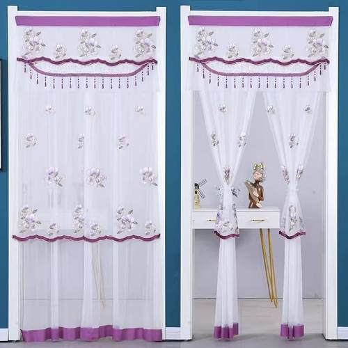 门帘卧室房间家用免打孔挂钩魔术贴防蚊帘纱帘蕾丝半帘隔断帘新款