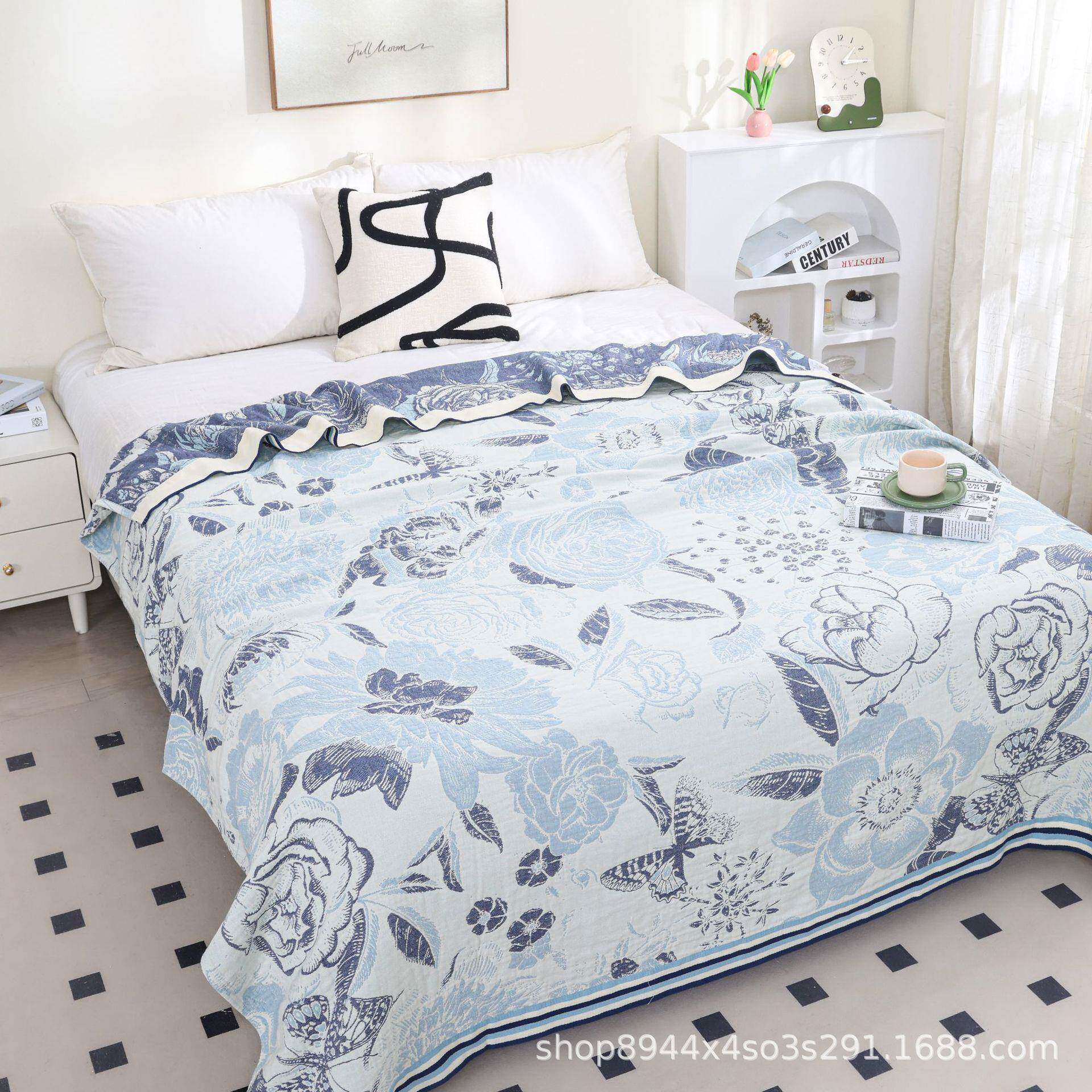 含苞待放纱布毛巾被盖毯纯棉全棉双人夏季毯子多层棉纱夏被午睡毯