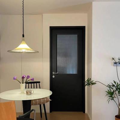 黑色复古风木门卫生间玻璃厨房卧室门实木复合烤漆门静音门法式门