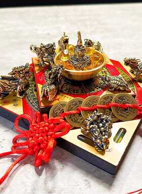 聚财阵铜招金蟾龟聚宝盆麒麟龙办公室财罗盘门店客厅家用貔貅摆件