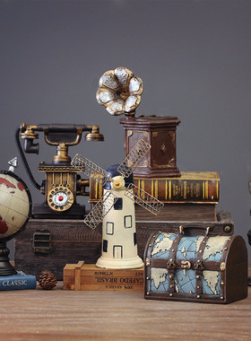 复古创意咖啡厅餐厅树脂装饰品摆件创意家居客厅电视柜样板间摆设