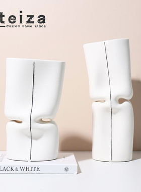 Oteiza现代简约黑白手绘陶瓷花器摆件客厅玄关花瓶样板间软装装饰