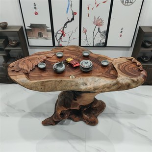 根雕茶台家用阳台小户型实木茶海鸡翅木原木茶桌茶几整体流水树桩
