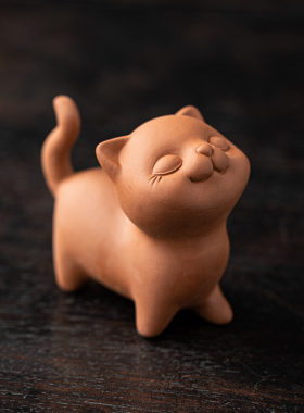 可爱小猫咪茶宠摆件紫砂动物小萌猫可养茶玩创意茶台茶桌面装饰品
