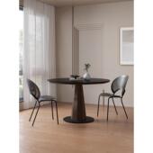 实木圆形石板餐桌覆古纯黑色咖啡桌6人家庭小公寓黑胡桃圆形餐桌