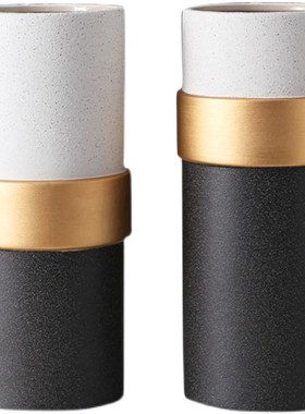 新中式黑金色轻奢陶瓷花瓶摆件花器插花样板间客厅桌面高档摆设