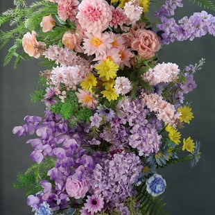 婚礼堂路引莫奈牛角拱门造景仿真花舞台布置花艺橱窗美陈装 饰摆件