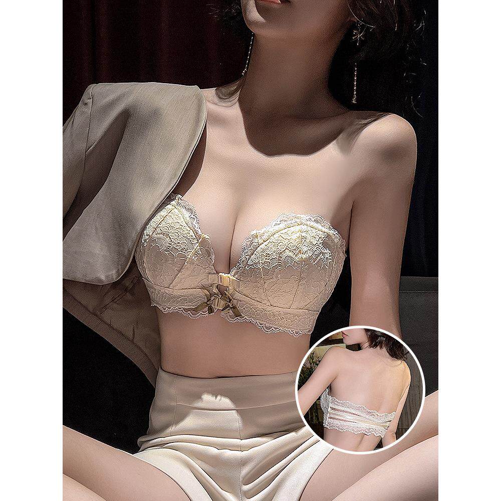 前扣内衣女小胸聚拢平胸专用显大无肩带防滑美背抹胸式蕾丝文胸罩