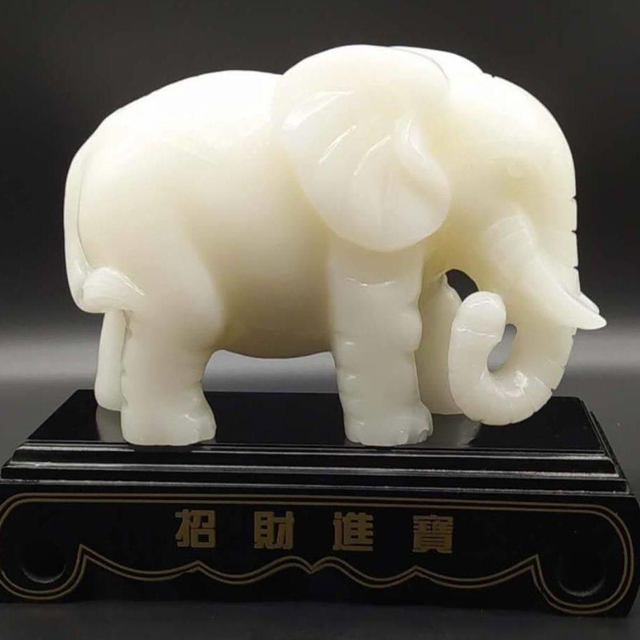 天然阿富汗白玉大象摆件吉祥如意象摆饰玉石大象客厅家装玄关摆设