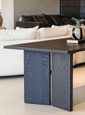 北欧原木大板黑色办公会议桌橡木去客厅化餐桌服装店长桌实木茶桌