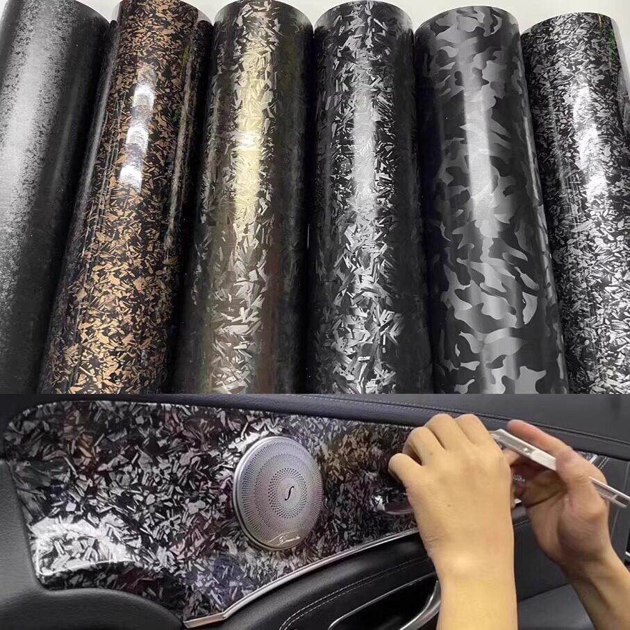 PET汽车改色膜碳纤维黑色全车贴膜幽灵黑膜锻造纹迷彩后照镜汽车
