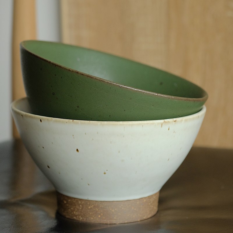 川泽烧 日式复古手工粗陶5/7英寸斗笠碗家用米饭碗陶瓷料理拉面碗