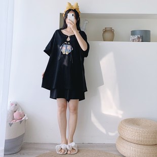 夏季 针织棉新中式 短袖 短裤 两件套宽松胖MM200斤家居服 睡衣女大码