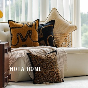 中古风抱枕套棕色方形抱枕冬季客厅沙发靠枕酒店软装靠垫车载腰枕