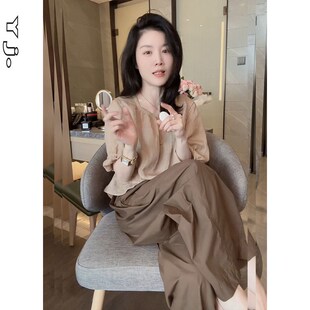 法式轻熟风微胖显瘦穿搭一整套2024新款中袖上衣阔腿裤两件套女装