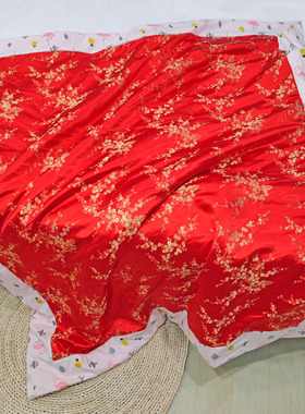 手工纯棉花老式婴幼儿童小被子锦缎丝绸缎喜庆120x150cm棉被芯1.2