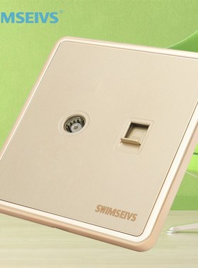 86型墙壁网线网络光纤有线电视闭路TV二合一电视电脑插座面板金色