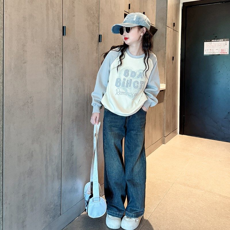 女童套装春装2025新款儿童洋气卫衣大童女孩春秋牛仔阔腿裤两件套,童装/婴儿装/亲子装,套装,淘宝优惠券,粉丝福利购,淘宝优惠卷