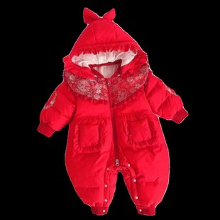婴儿衣服女宝宝冬装连体外出加厚夹棉服超萌公主过年拜年一岁冬季