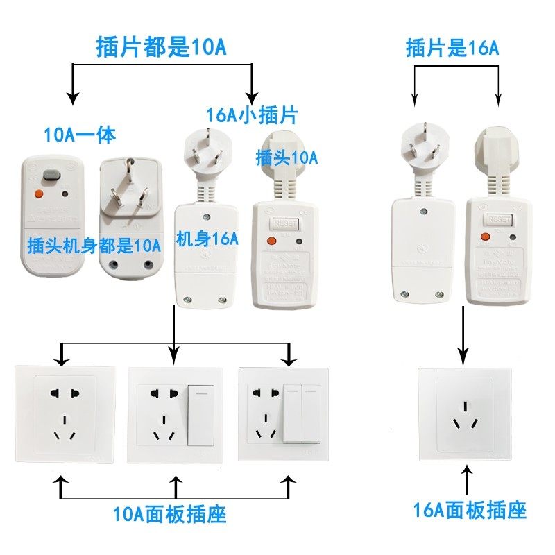 漏电保护插头10a/16a空调电热水器通用防触电防漏电漏保开关插座