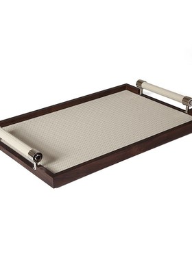 样板间售楼处洽谈区茶几托盘纸巾盒实木皮革客厅餐厅软装饰品摆件