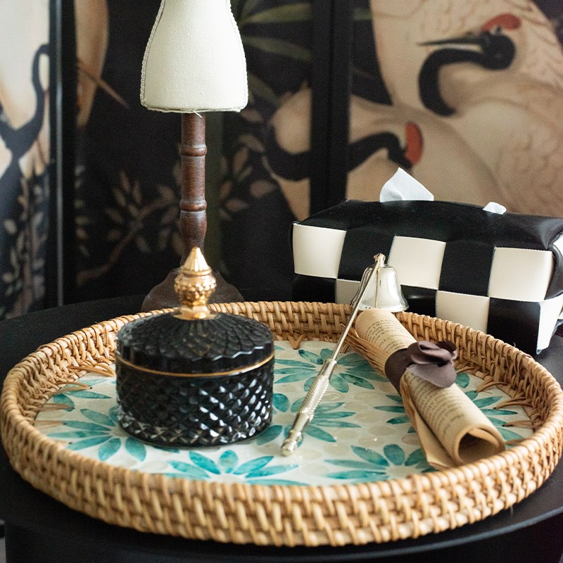 JK慕空间竹编精致托盘零食水果盘篮手工收纳筐家用装饰越南风摆件