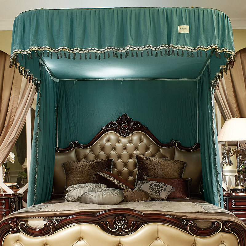 U型导轨遮光布蚊帐三开门老式床帘床幔落地1.8m1.2米轨道家用防尘