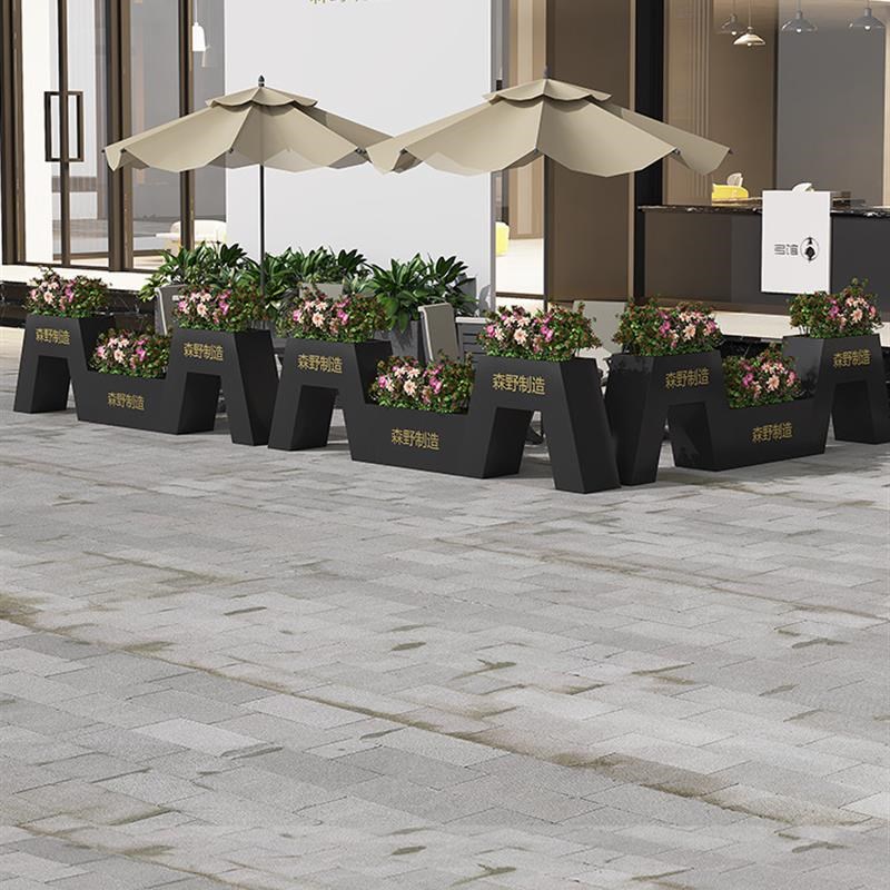 户外铁艺花箱长方形组合隔断花槽商业街绿植围栏外摆市政马路花架