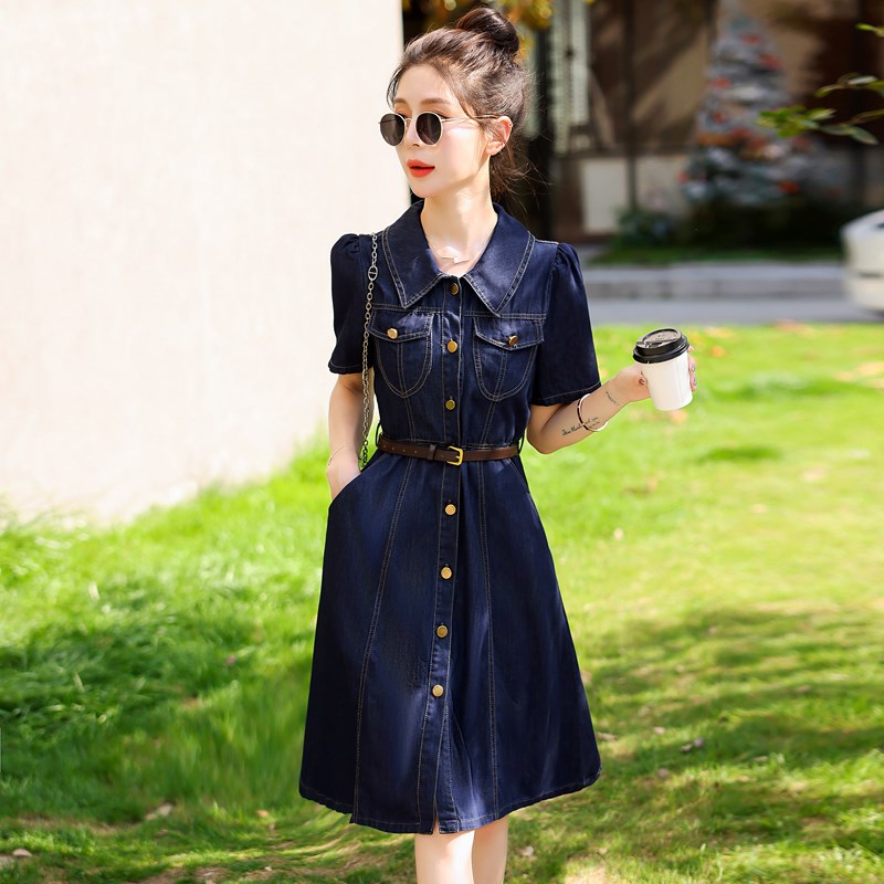 a字牛仔裙子衬衫连衣裙夏款2024女新款小个子气质高级感修身显瘦