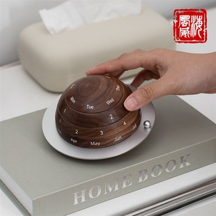 海风威黑胡桃木星球日历台历木质创意桌面摆件万年历女生日礼物