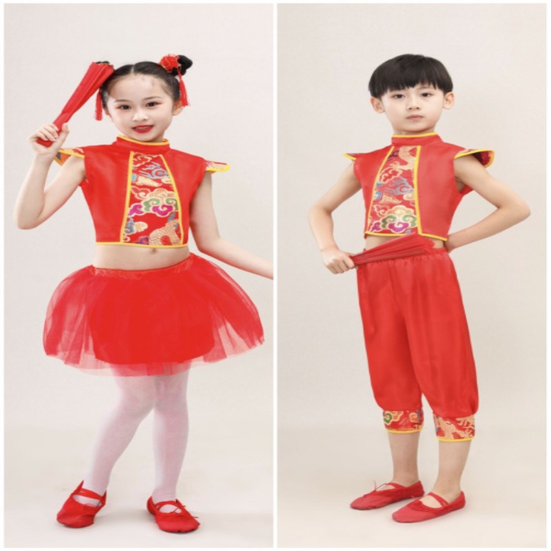 元旦儿童太极扇子舞蹈演出服中国功夫武术服幼儿霸王别姬表演服装图片