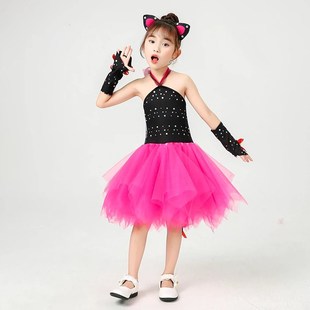 六一小花猫舞蹈儿童演出服亮片蓬蓬纱裙可爱小动物猫咪幼儿园表演