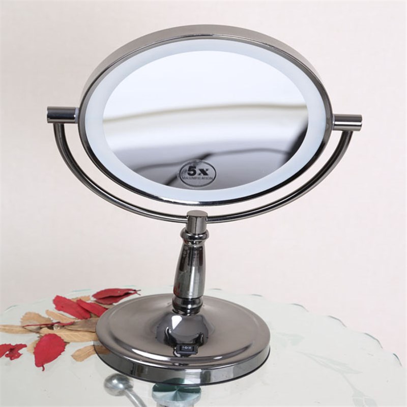 黑玫瑰LED化妆镜7寸放大5倍台式灯镜双面梳妆镜美容镜带灯镜子