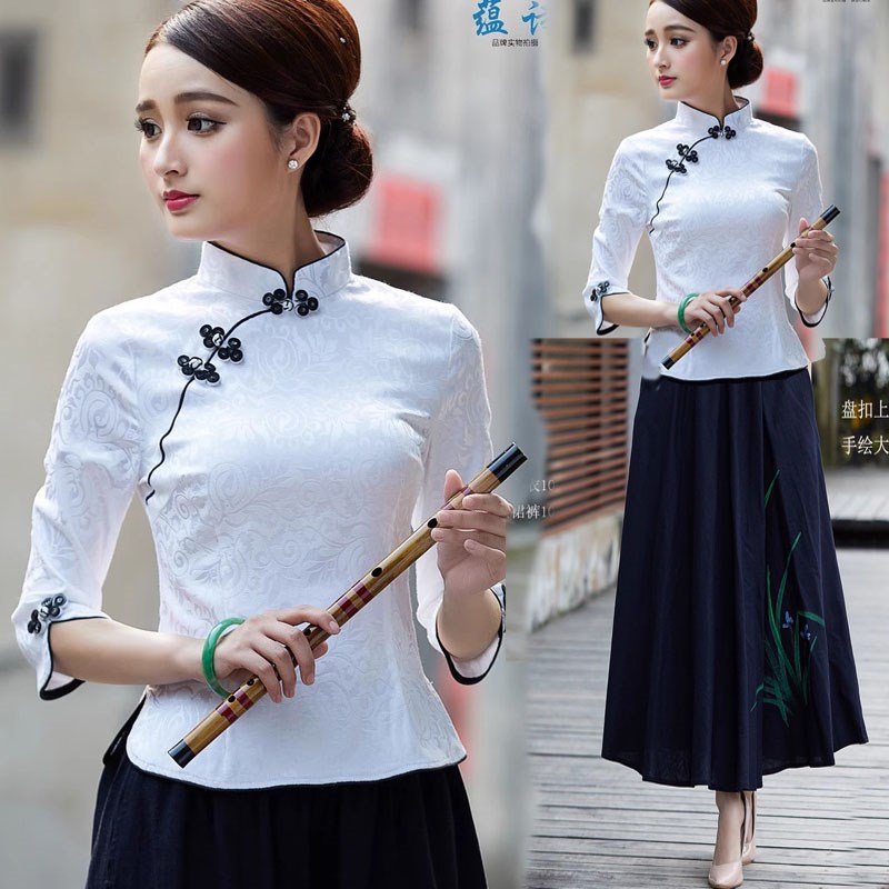 2025春季新款改良款旗袍上衣修身显瘦文艺中袖唐装汉服茶服采儿服