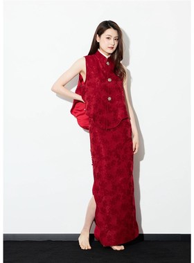红色无袖新中式套装敬酒服新娘订婚礼服裙女结婚回门2025夏季新款