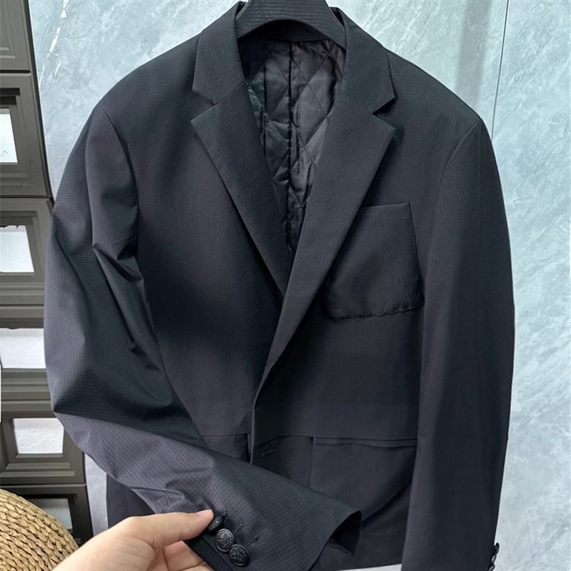 格子纹多口袋高级感休闲单西装男商务修身便服春秋款西服上衣D45