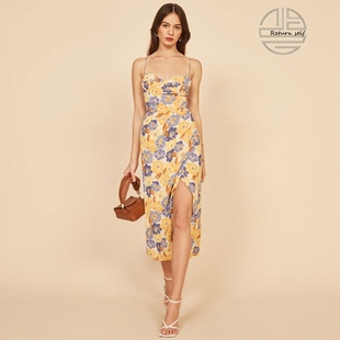 reformation 夏天吊带开叉气质连衣裙女神范长裙 裙子2020年新款