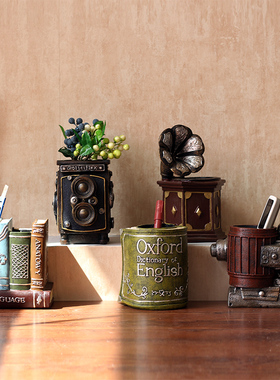 复古创意笔筒摆件 桌面家居客厅办公室欧式多功能收纳盒装饰品