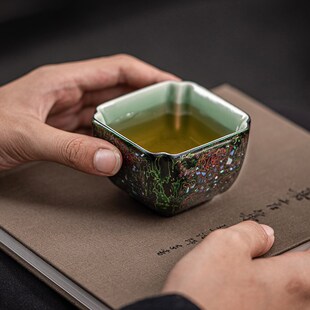 梦南州茶具大漆主人杯四方杯漆器茶杯高端青瓷茶盏螺钿复古纯手工
