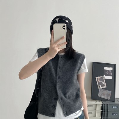 sun柚 春秋叠搭神器无袖简约修身针织衫马甲开衫外穿小外套马夹女