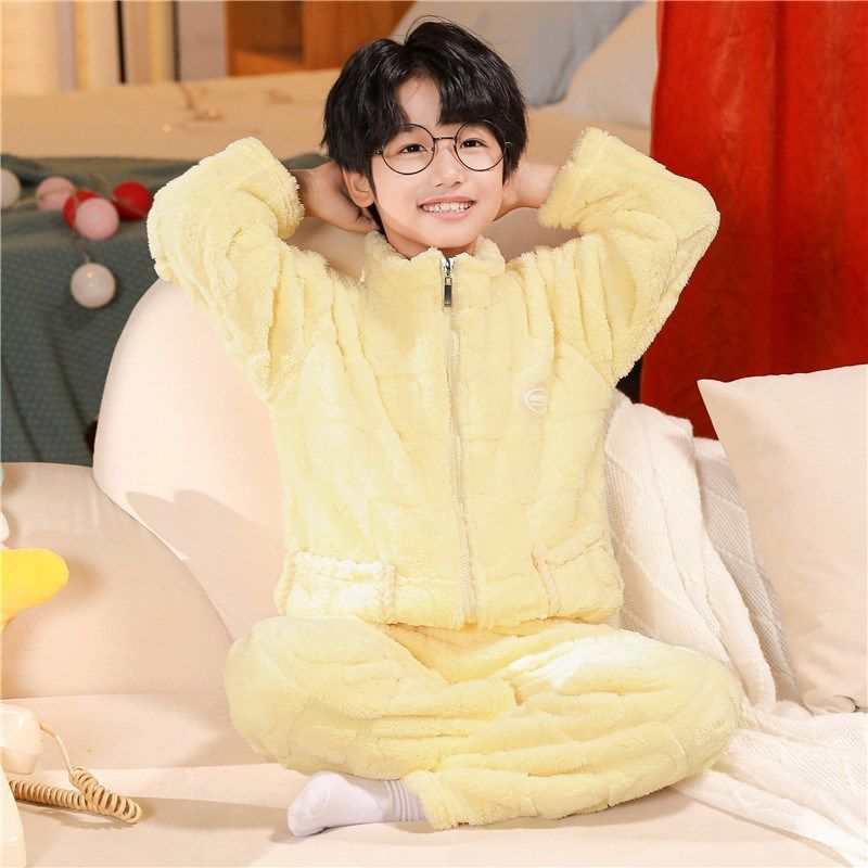 儿童睡衣秋冬款加厚法兰绒套装男童女孩拉链保暖可爱珊瑚绒家居服,童装/婴儿装/亲子装,家居服套装,淘宝优惠券,粉丝福利购,淘宝优惠卷