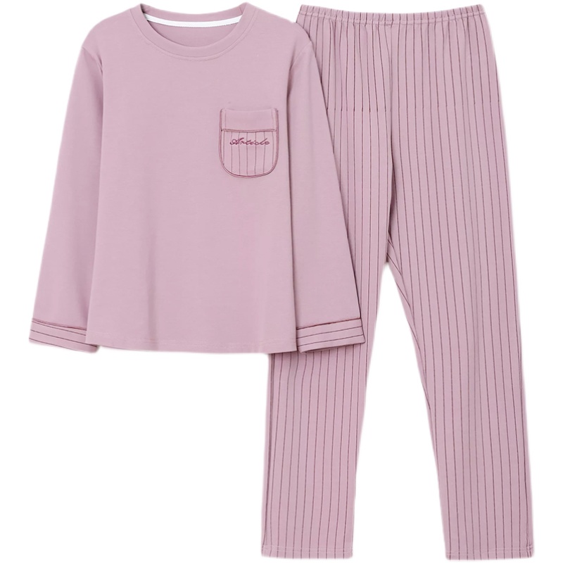 情侣睡衣纯棉长袖女春秋季圆领爸爸妈妈可外穿全棉休闲家居服套装