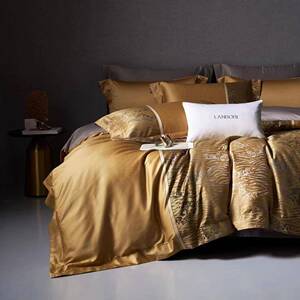 顶奢现代艺术寝具床品海浪波纹全棉色织提花长绒棉四件套家纺云漫