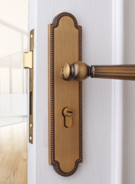 依佰利金色天使双开门锁法式轻奢静音房门锁室内简约美式对开门锁