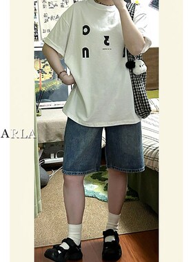 蓝色直筒牛仔短裤夏季薄款大码胖mm高腰显瘦阔腿梨形身材五分中裤