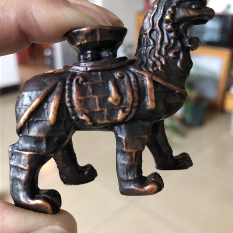 沧州铁狮子镇海吼纯铜摆件 香插 手把件