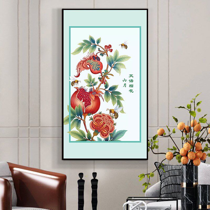 珠绣十字绣全珠子绣十二花令之六月笑语榴花新款串珠绣彩珠绣满绣