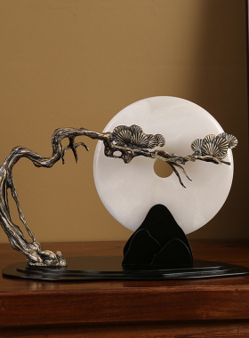 新中式天然玉石平安扣招财摆件玄关酒柜客厅家居书房博古架装饰品