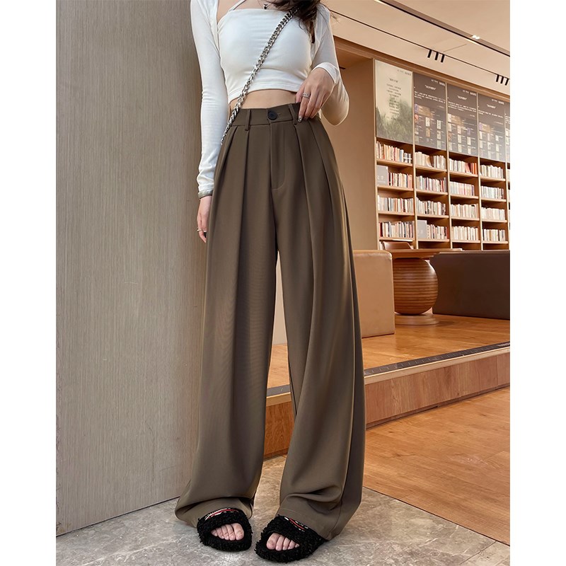 棕色阔腿裤女春秋冬新款高腰宽松显瘦直筒休闲裤咖色拖地西装长裤